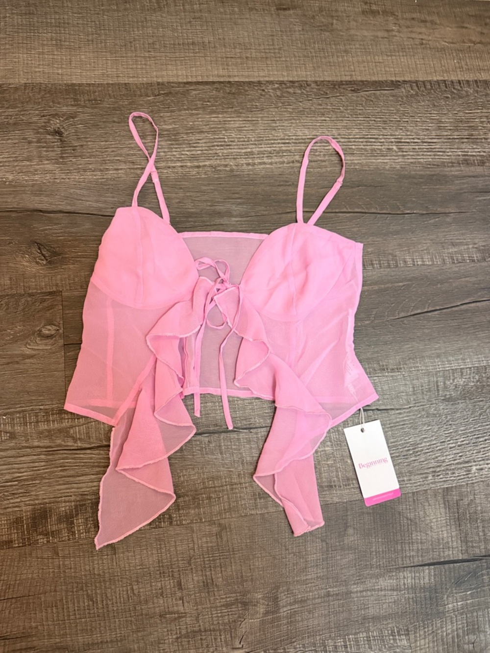 Beginning Boutique Pink Ruffle Tie-Front Cami